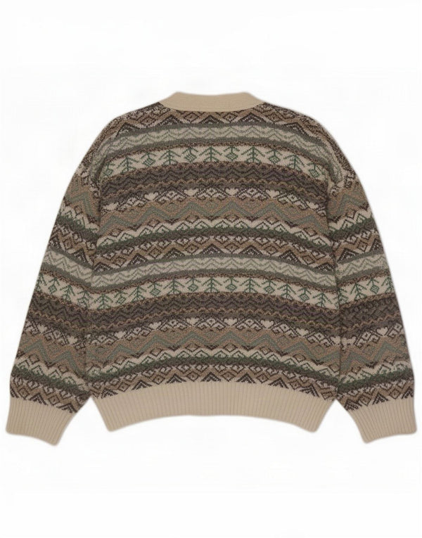 John Ashford Mens Cardigan Sweater Large Grey Geometric Cotton