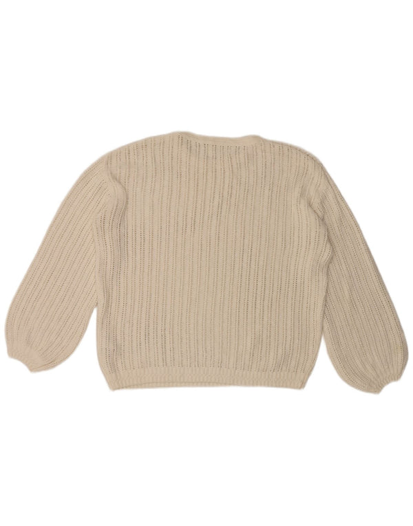 Fat Face Dame Oversized Crew Neck Jumper Sweater UK 12 Medium White