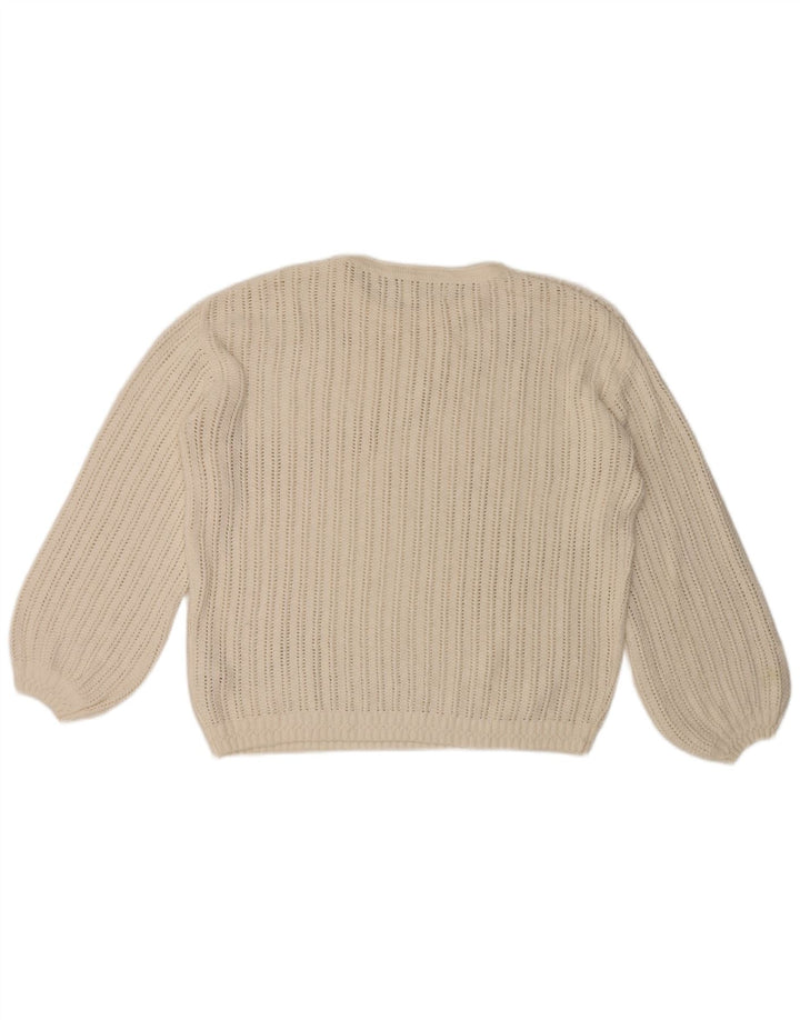 Fat Face Dame Oversized Crew Neck Jumper Sweater UK 12 Medium White
