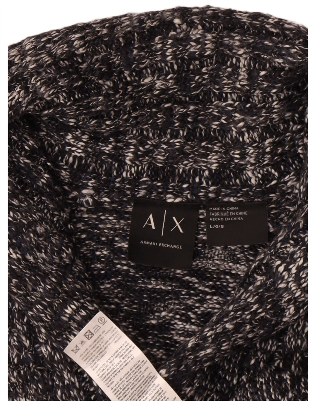 Armani Exchange Herre Shawl Neck Jumper Sweater Large Sort Flecked Acryl