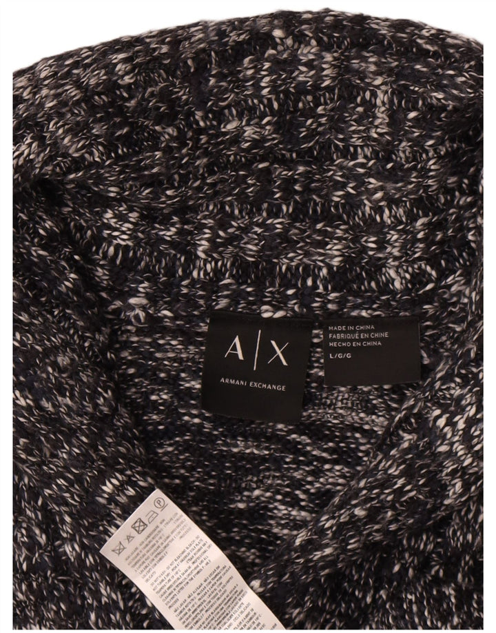 Armani Exchange Herre Shawl Neck Jumper Sweater Large Sort Flecked Acryl