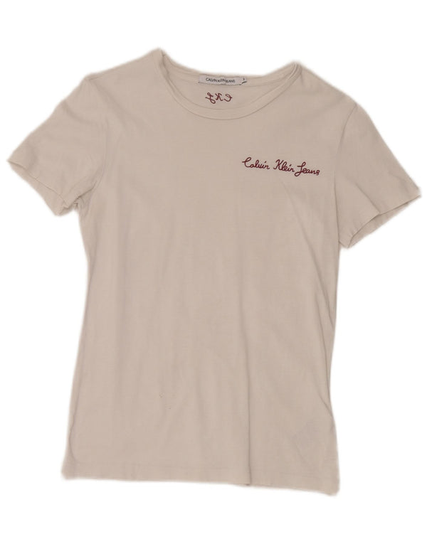 Calvin Klein Jeans T-Shirt Top UK 8 Small White Bomuld