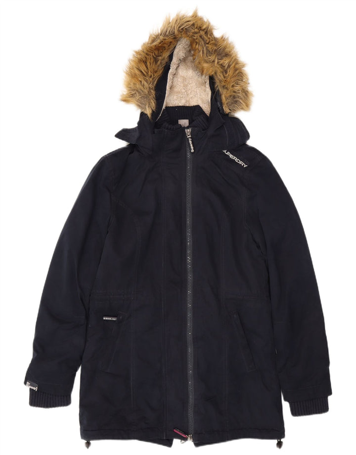 Superdry Womens Windparka Parkajakke med hætte UK 14 Medium Navy Blue