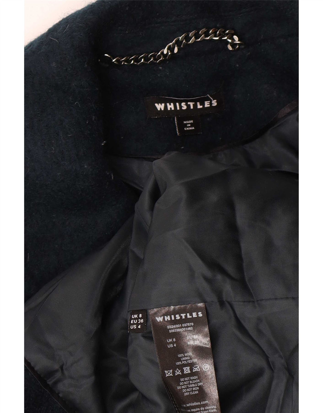 Whistles Dame Oversized Overfrakke UK 8 Small Navy Blue Uld