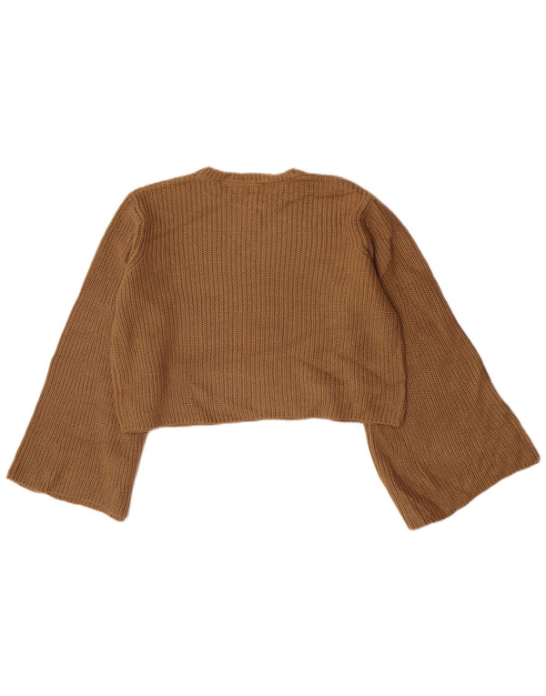 Zara Womens Crop Crew Neck Jumper Sweater UK 14 Medium Beige Akryl