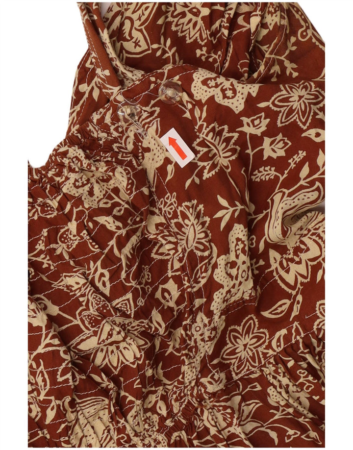 Express Kvinders Ærmeløs A-Line Kjole UK 12 Medium Brown Floral Viscose