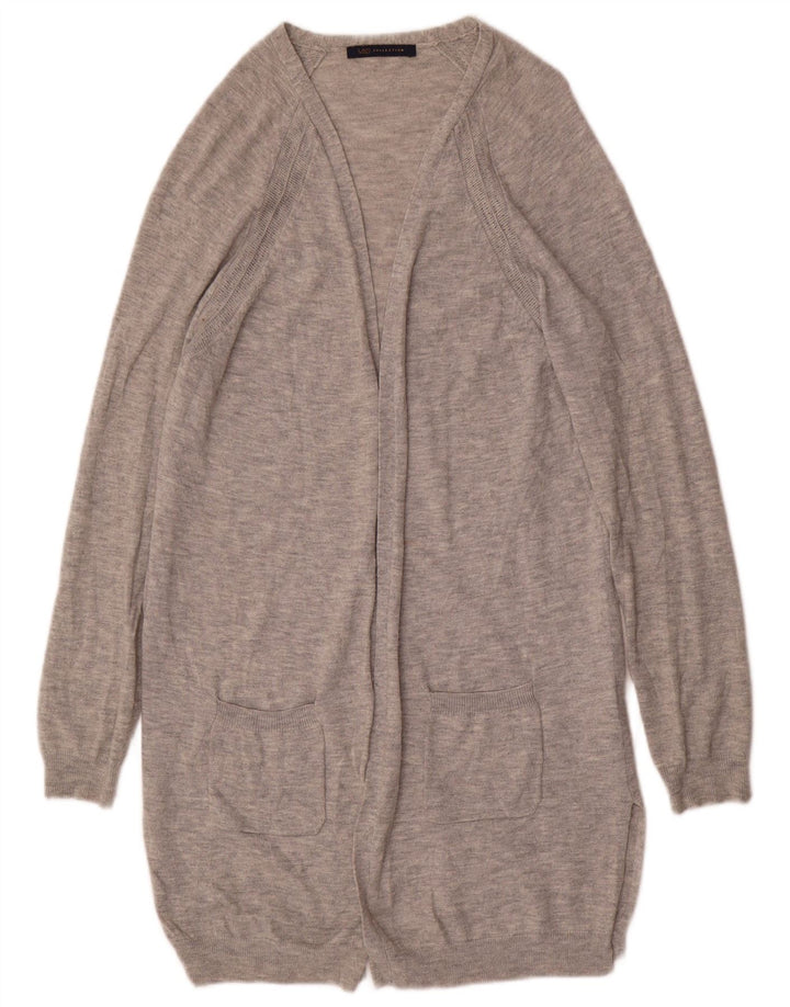 Marks & Spencer Dame Longline Open Cardigan Sweater UK 10 Small Grey Wool