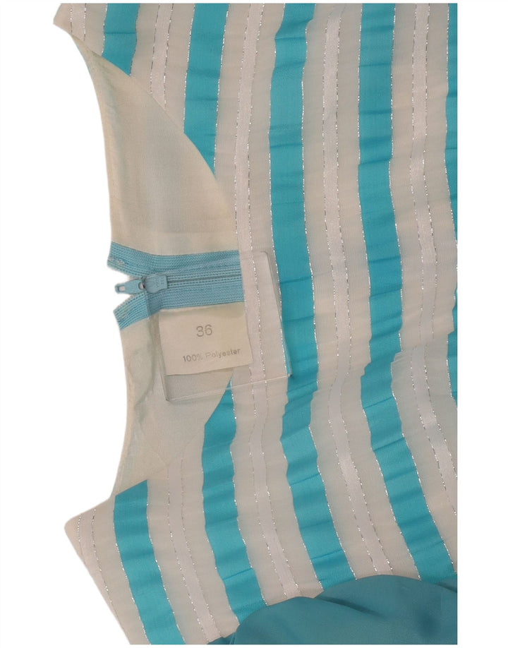 Vintage dame maxi kjole IT 36 XS blå stribet polyester