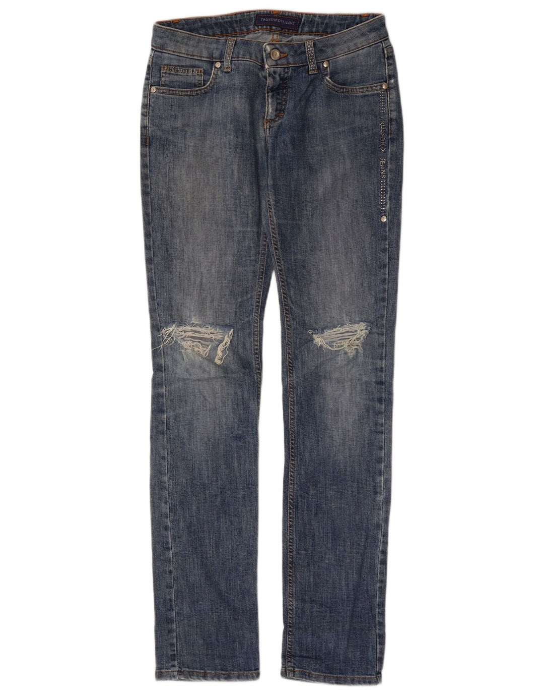 TRUSSARDI Kvinder Distressed Slim Jeans W27 L33 Blå Bomuld