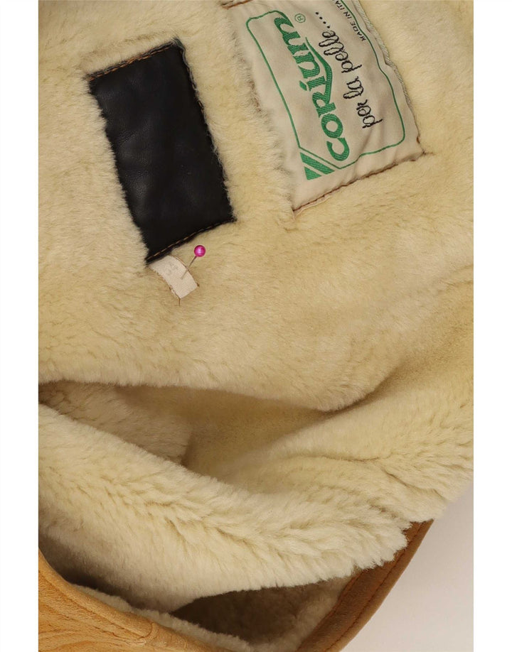 Vintage Herre Shearling Jacket IT 54 2XL Brunt Læder