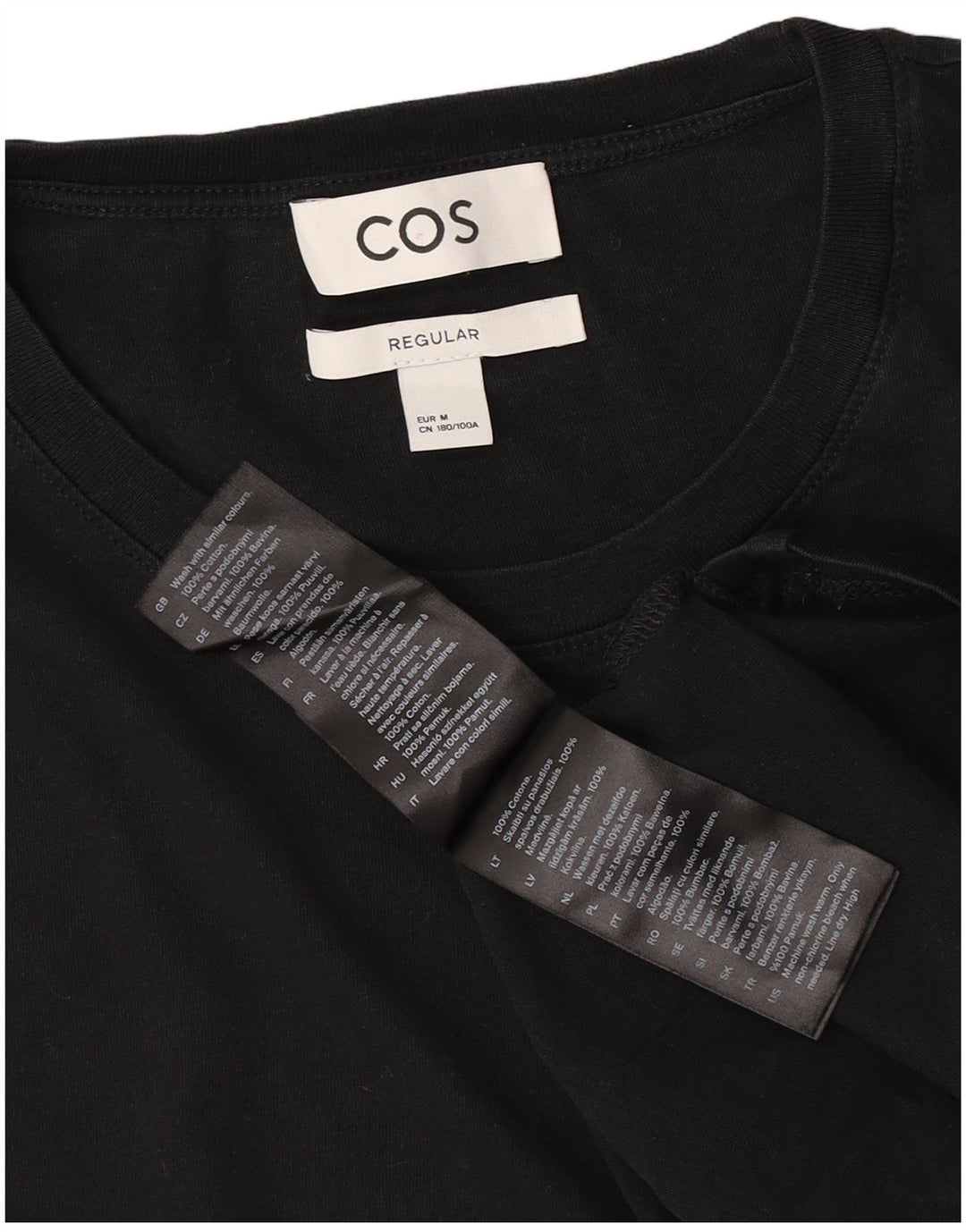 COS Herre Regular Fit T-Shirt Top Medium Sort Bomuld