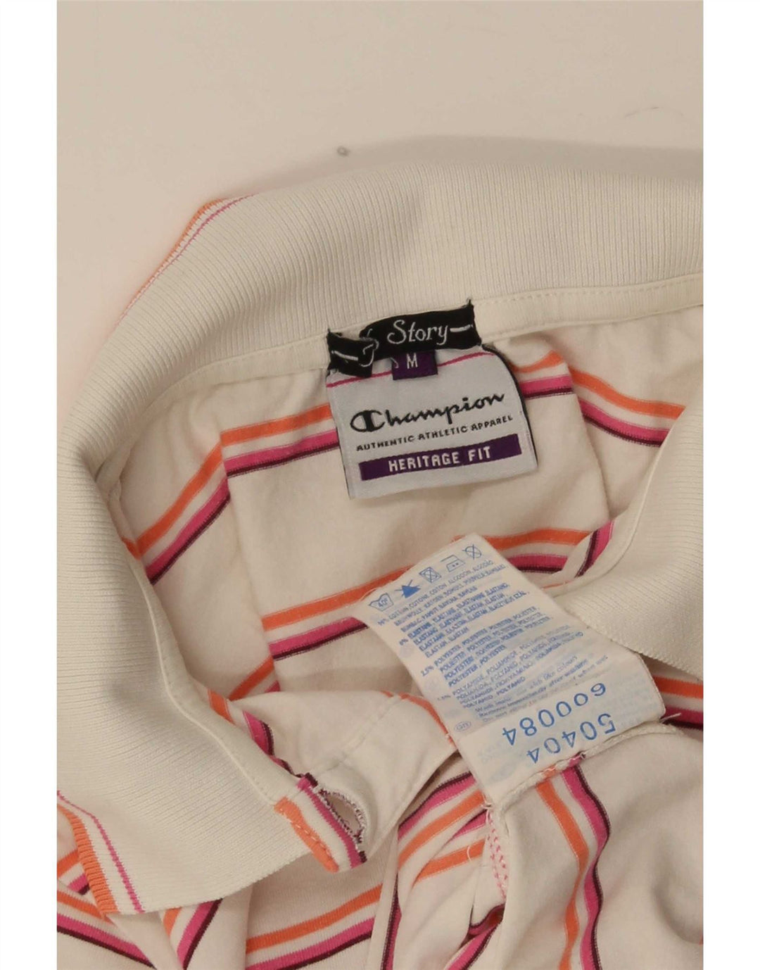 Champion Dame Polo Shirt UK 12 Mellem hvid stribet bomuld