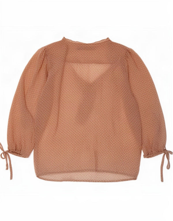 Zara kvinders abstrakt mønster top 3/4 ærme UK 10 Small Beige
