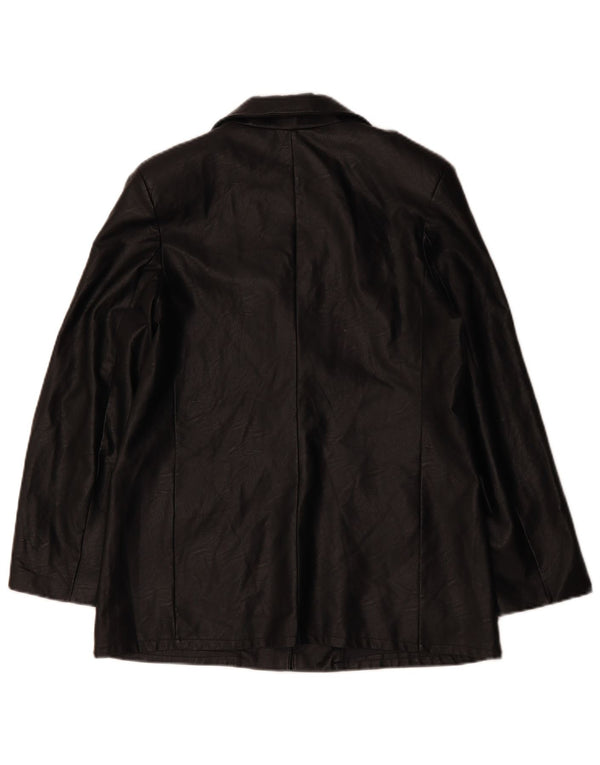 VINTAGE Dame 1 knap imiteret læder blazerjakke UK 12 Medium Sort