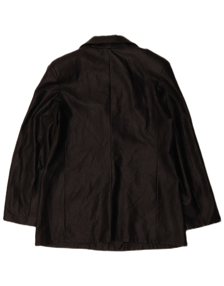 VINTAGE Dame 1 knap imiteret læder blazerjakke UK 12 Medium Sort