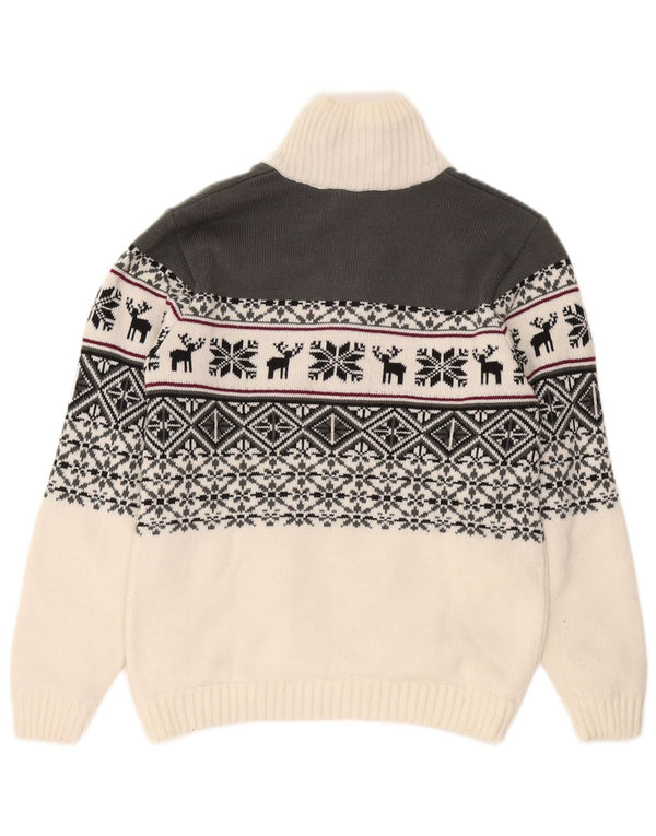 CMP Herre Zip Neck Jumper Sweater Large White Fair Isle Akryl