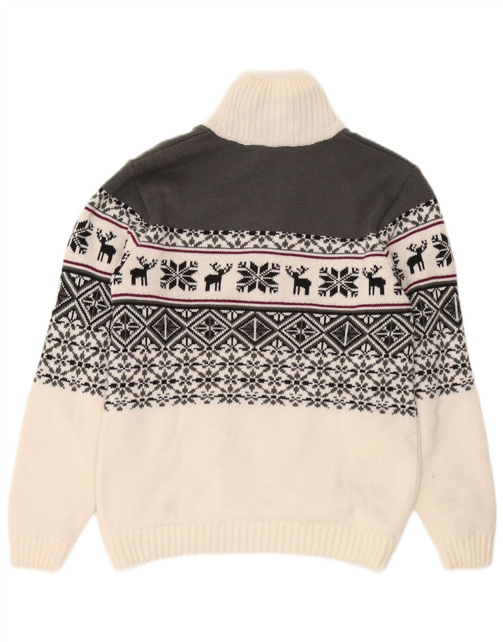CMP Herre Zip Neck Jumper Sweater Large White Fair Isle Akryl