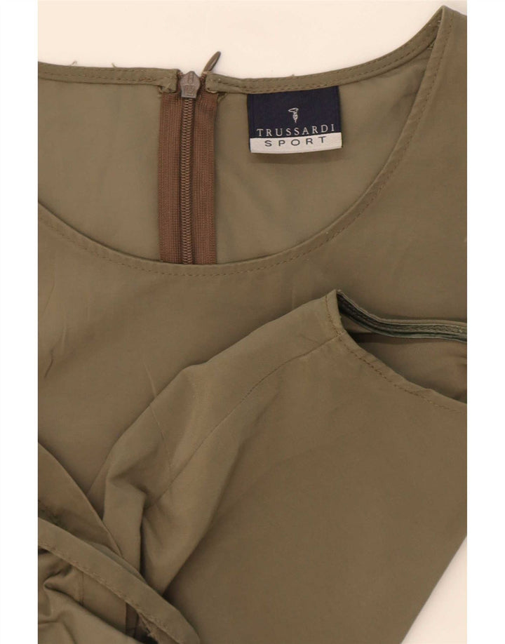 Trussardi Dame Ærmeløs Skede Kjole IT 42 Medium Khaki Polyester