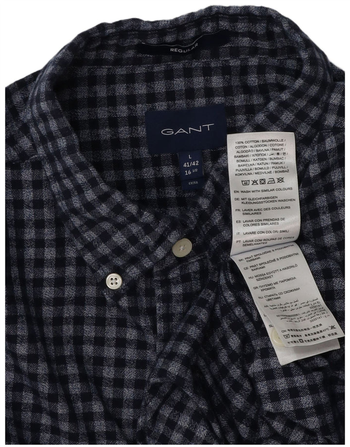 GANT Flanelskjorte til mænd str. 41/42 16 1/2 Large Navyblå Gingham