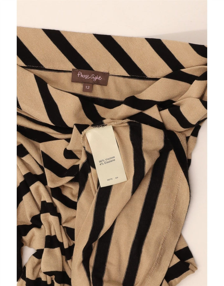 FASE otte kvinders sløjfebluse top UK 12 Medium beige stribet viskose