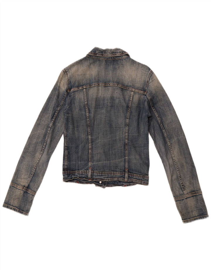 BENETTON Dame Crop denimjakke UK 10 Lille blå bomuld