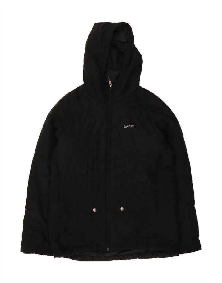 REEBOK Mens Hooded Windbreaker Jacket UK 36 Small Black Polyester Vintage Reebok and Second-Hand Reebok from Messina Hembry 