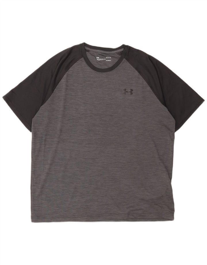 Under Armour Herre Heat Gear T-Shirt Top Stor Grå Colourblock Polyester
