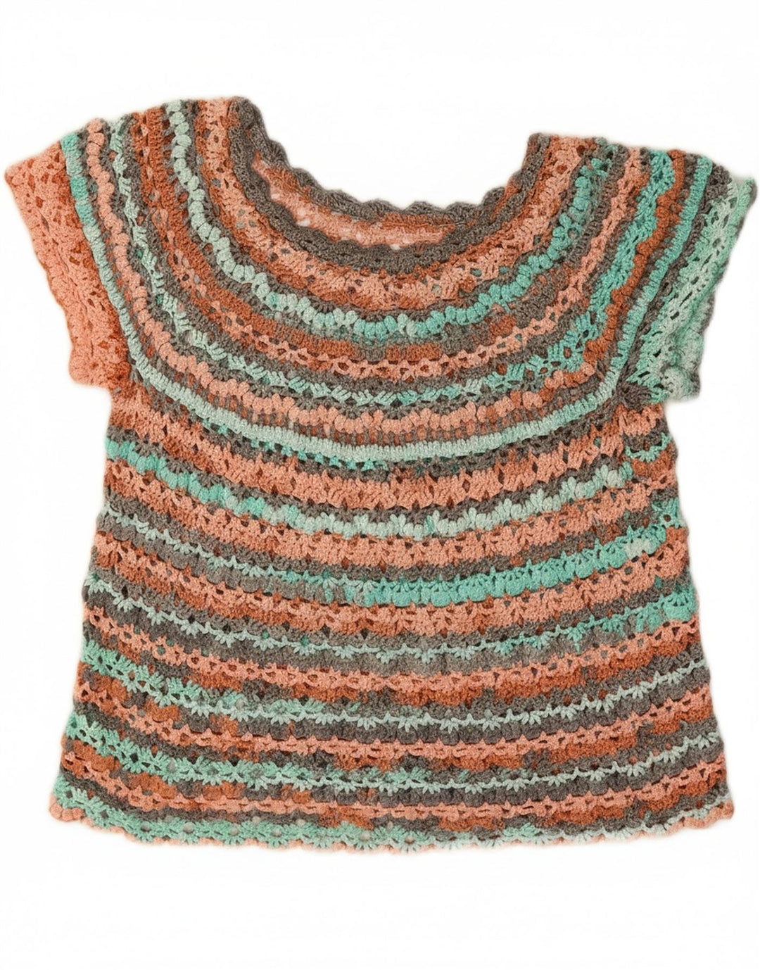 VINTAGE Womens Crochet Blouse Top UK 14 Medium Multicoloured Striped Vintage Vintage and Second-Hand Vintage from Messina Hembry 