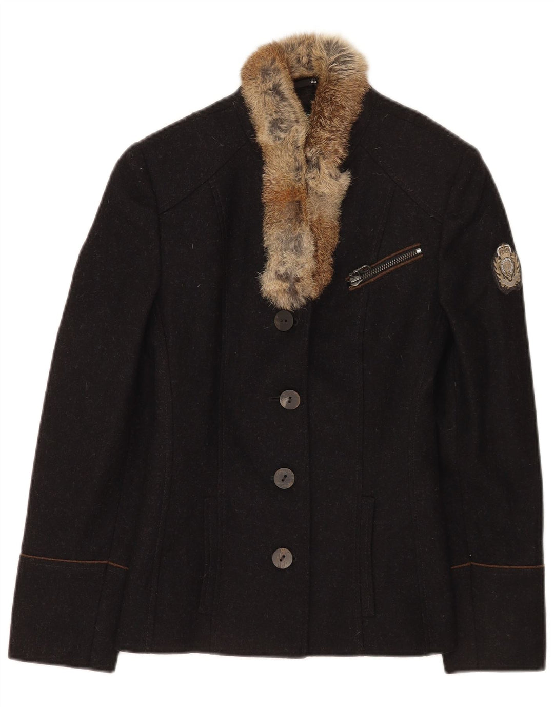 Allwerk Dame 4-knaps blazerjakke EU 34 XS Sort Virgin Wool