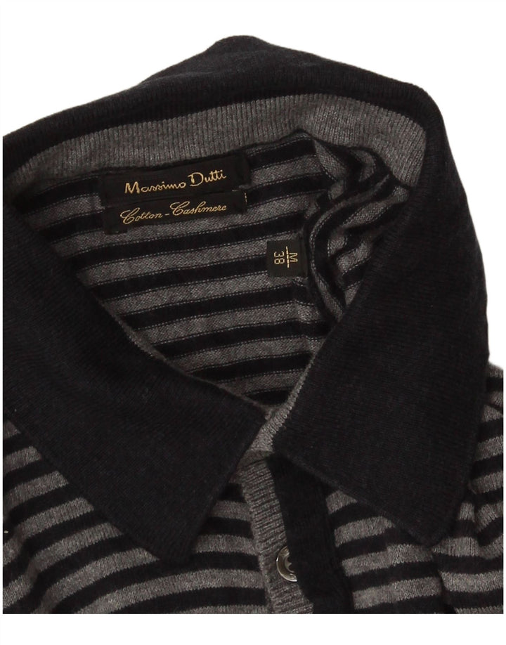 Massimo Dutti Herre Polo Neck Jumper Sweater Medium Grå Stribet Bomuld