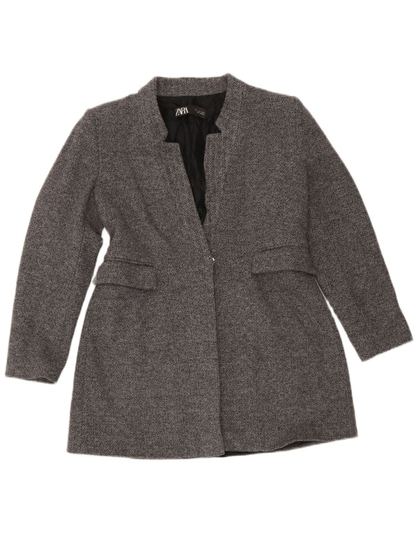 Zara Dame 1 Knap Blazer Jacket UK 16 Stor Grå Sildebensbomuld
