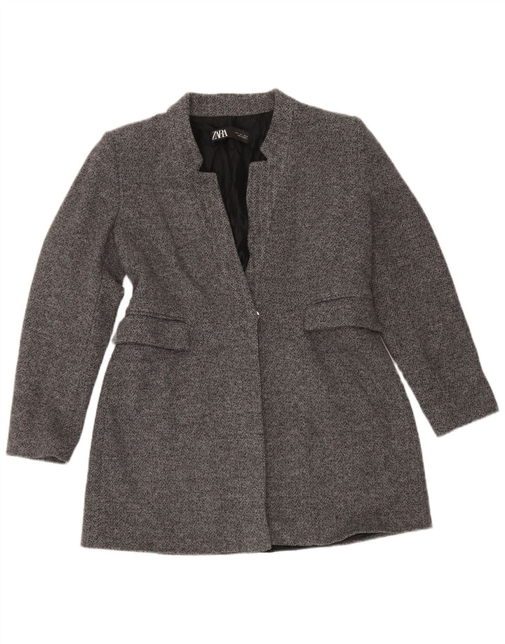 Zara Dame 1 Knap Blazer Jacket UK 16 Stor Grå Sildebensbomuld