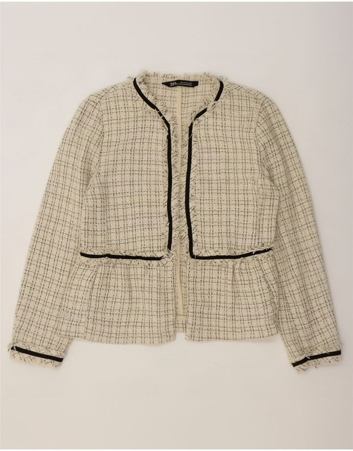 Zara Womens Open Blazer Jacket UK 10 Small Beige Ternet Polyester