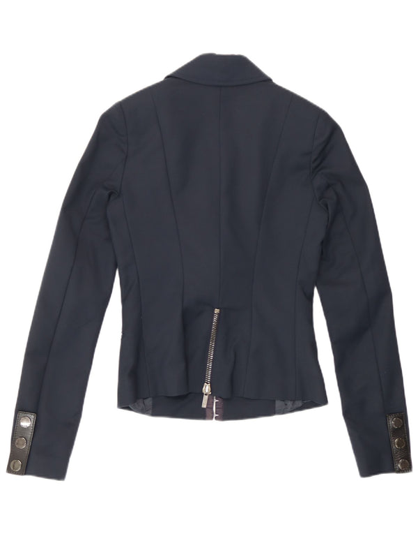 Elisabetta Franchi Dame Blazer Jacket IT 40 Small Navy Blue Bomuld