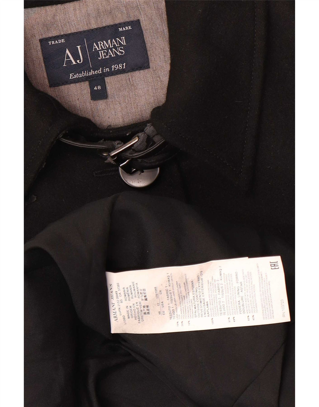 Armani Jeans Dame Overfrakke IT 48 XL Sort Uld
