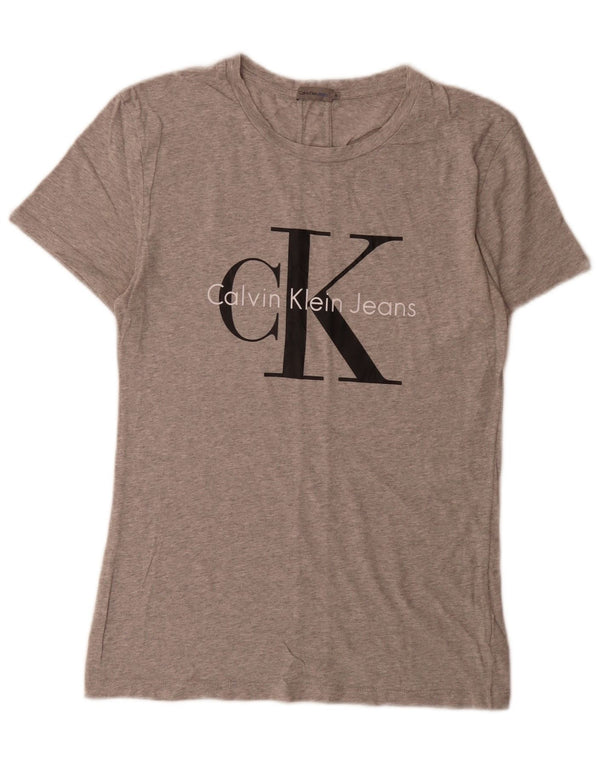 Calvin Klein Jeans Dame Grafisk T-Shirt Top UK 14 Medium Grey Flecked