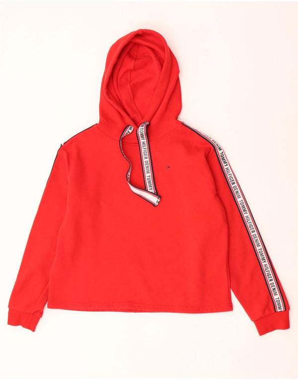 Tommy Hilfiger Dame Crop Graphic Oversized Hoodie Jumper UK 10 Small Red