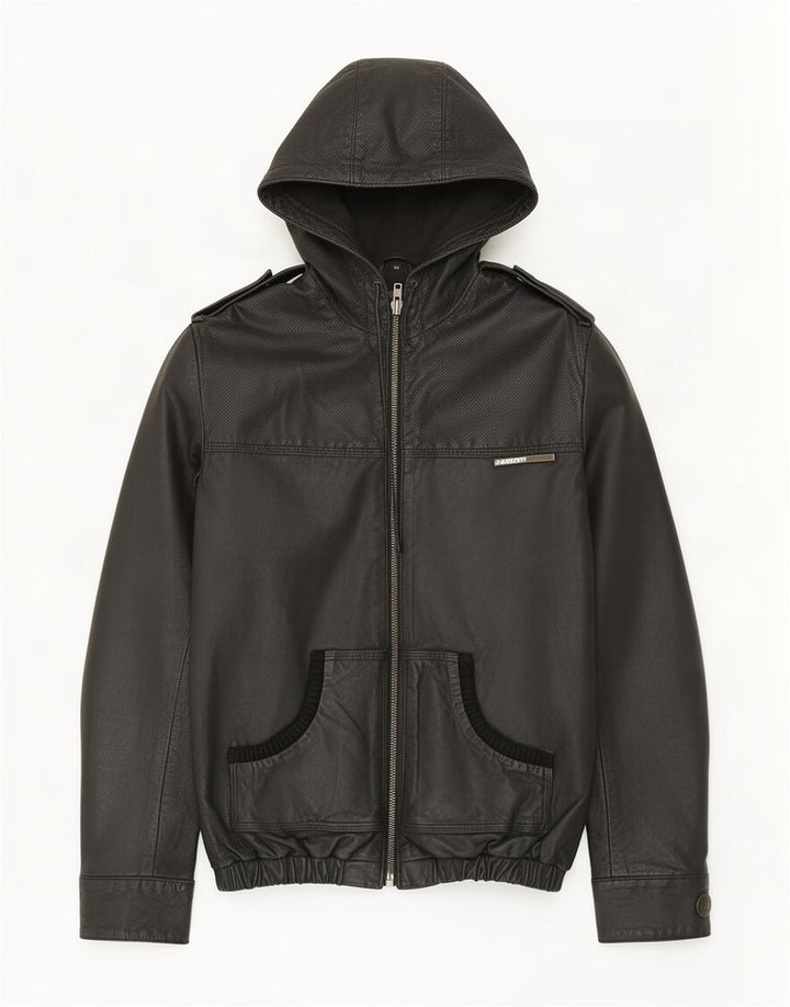 Superdry Herre Military Hooded Læderjakke UK 38 Medium Black