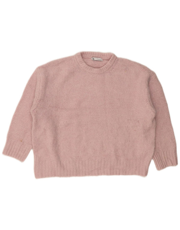 Zara Womens Oversized Crew Neck Jumper Sweater UK 16 Large Pink Acryl