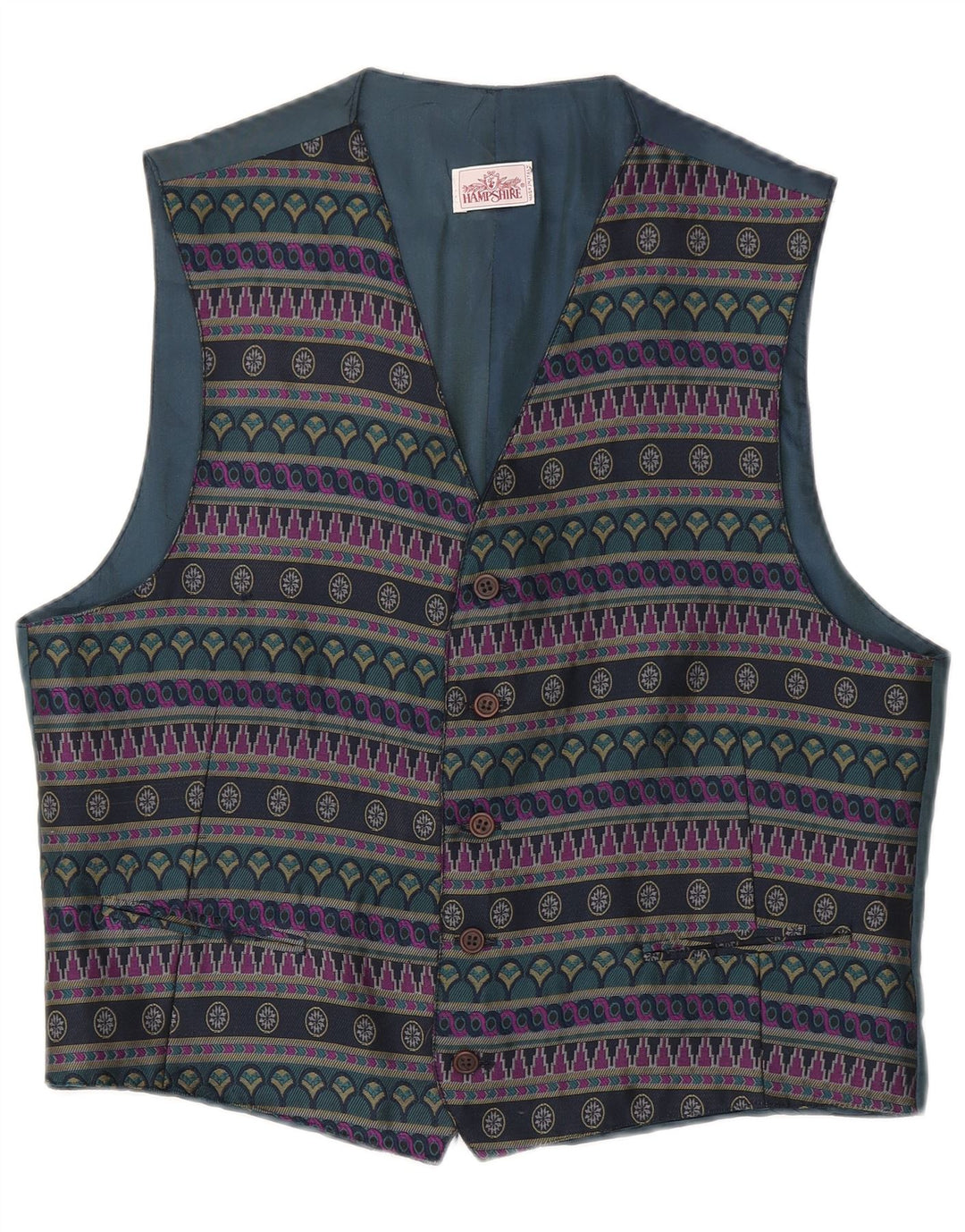 Vintage herrevest XL marineblå geometrisk polyester