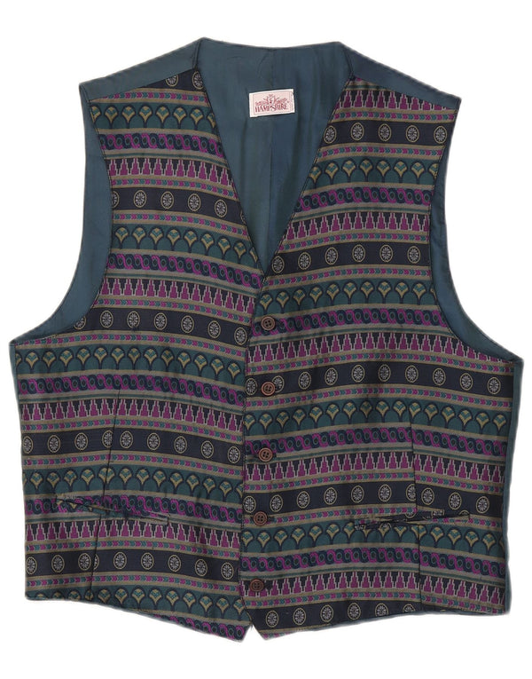 Vintage herrevest XL marineblå geometrisk polyester