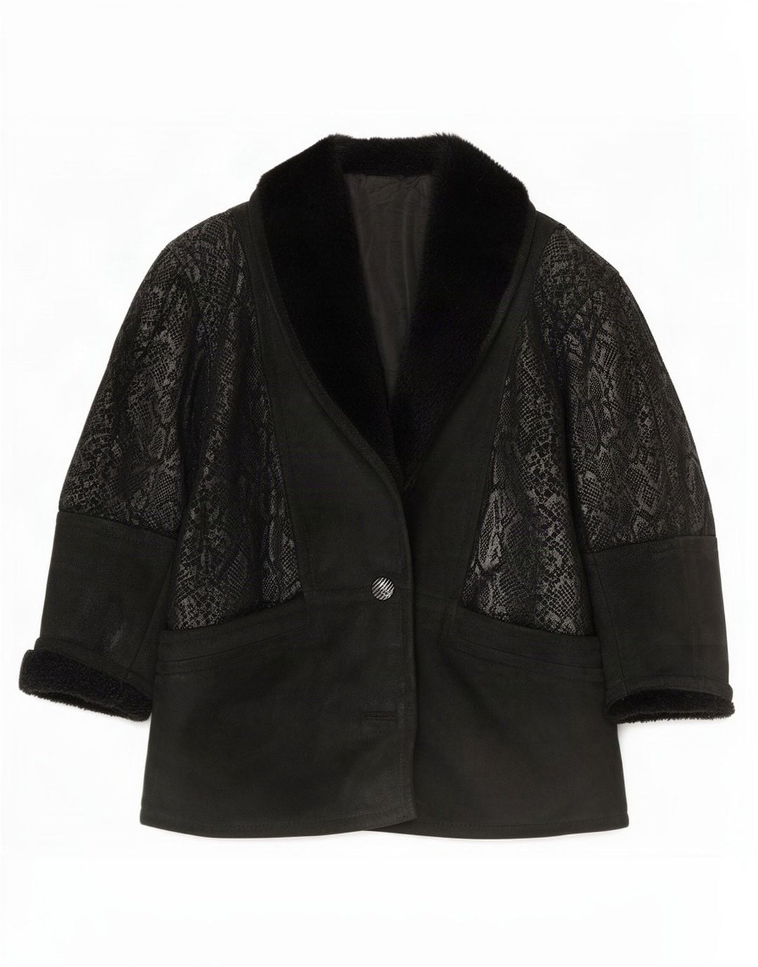 Conbipel Dame Oversized Ruskindsjakke IT 40 Small Black Animal Print