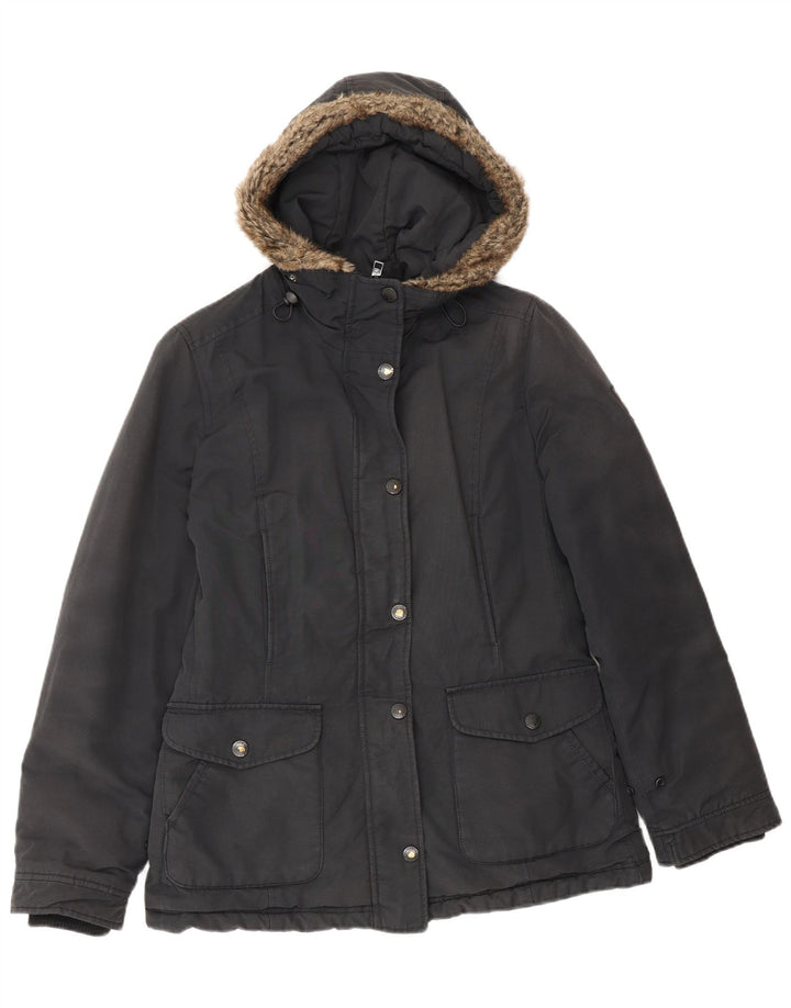 Refrigue Dame Hooded Parka Jacket UK 10 Small Black Bomuld