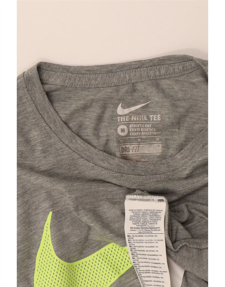 Nike Dame Dri Fit grafisk T-shirt Top UK 12 Medium Grey Flecked Polyester