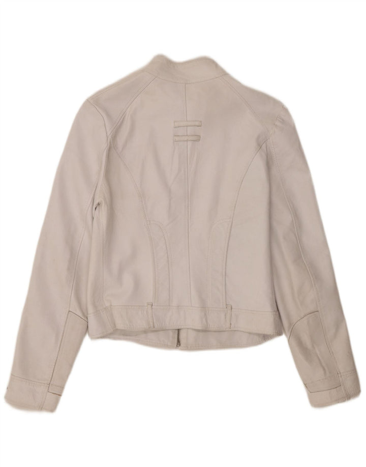 Vintage Dame Crop Læderjakke IT 46 Large White Læder