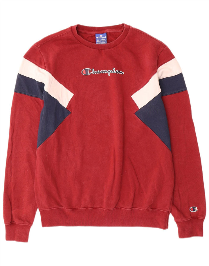 CHAMPION Drenge Sweatshirt Jumper 15-16 år 2XL Rød Colourblock Bomuld