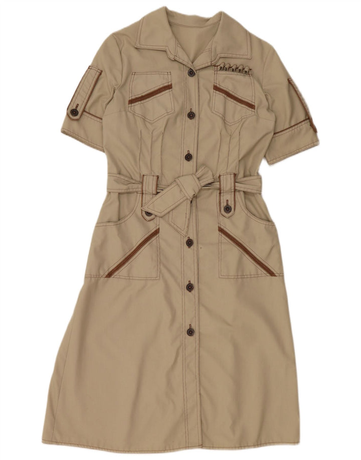 VINTAGE skjortekjole til kvinder UK 12 mellemgrå