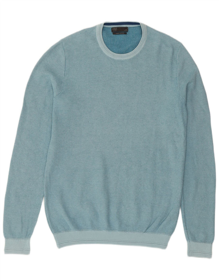 Marks & Spencer Herre sweater med rund hals, lille turkis bomuld