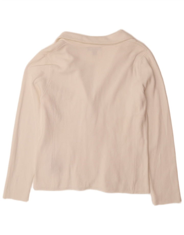 RALPH LAUREN Dame Cardigan Sweater UK 16 Stor Hvid Bomuld