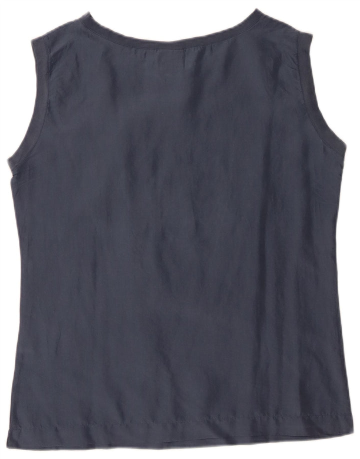 Martin's Dame grafisk ærmeløs bluse Top IT 42 Medium Navy Blue Silke